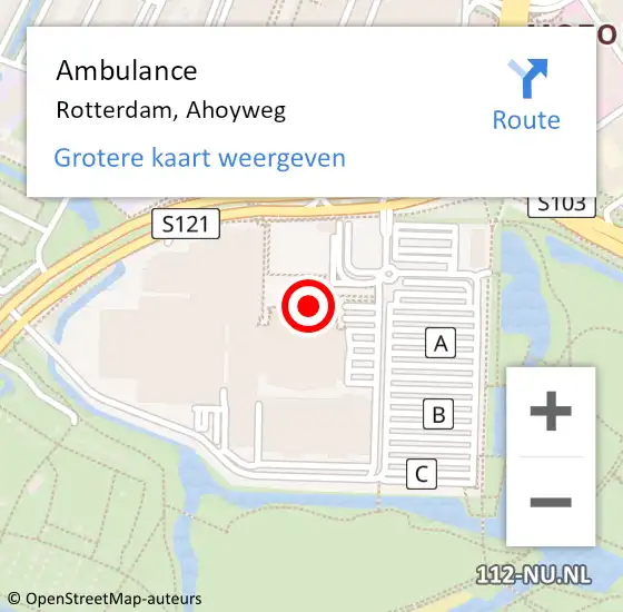 Locatie op kaart van de 112 melding: Ambulance Rotterdam, Ahoyweg op 18 mei 2024 20:06