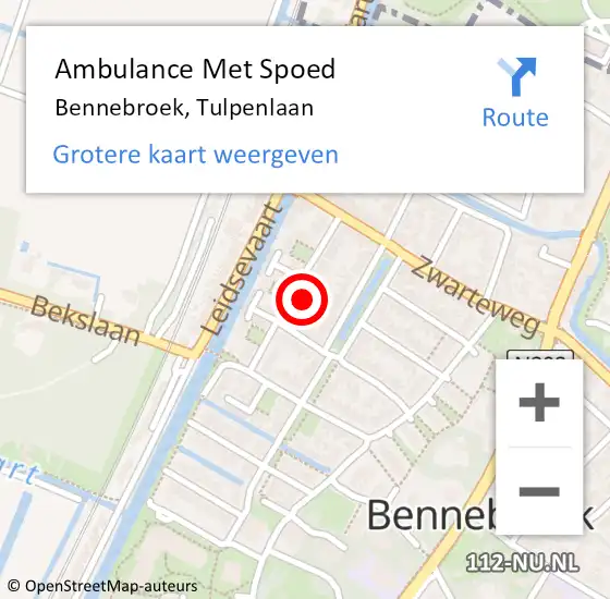 Locatie op kaart van de 112 melding: Ambulance Met Spoed Naar Bennebroek, Tulpenlaan op 18 mei 2024 20:07