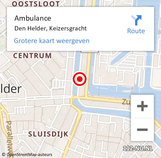 Locatie op kaart van de 112 melding: Ambulance Den Helder, Keizersgracht op 18 mei 2024 20:09