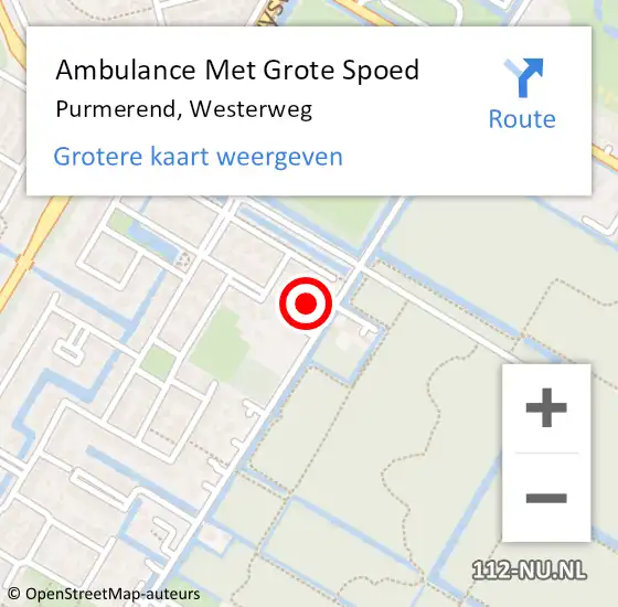 Locatie op kaart van de 112 melding: Ambulance Met Grote Spoed Naar Purmerend, Westerweg op 18 mei 2024 20:13