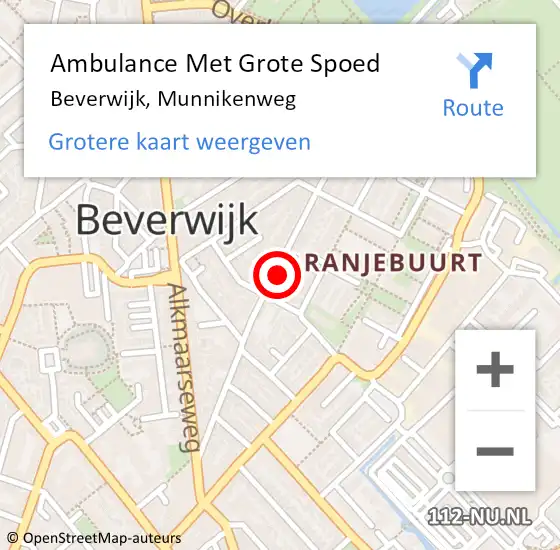 Locatie op kaart van de 112 melding: Ambulance Met Grote Spoed Naar Beverwijk, Munnikenweg op 18 mei 2024 20:14