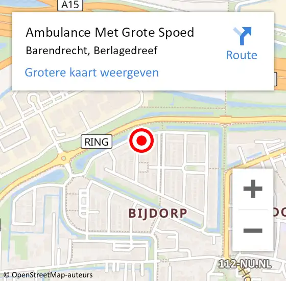 Locatie op kaart van de 112 melding: Ambulance Met Grote Spoed Naar Barendrecht, Berlagedreef op 18 mei 2024 20:16
