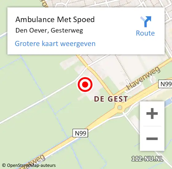 Locatie op kaart van de 112 melding: Ambulance Met Spoed Naar Den Oever, Gesterweg op 18 mei 2024 20:17