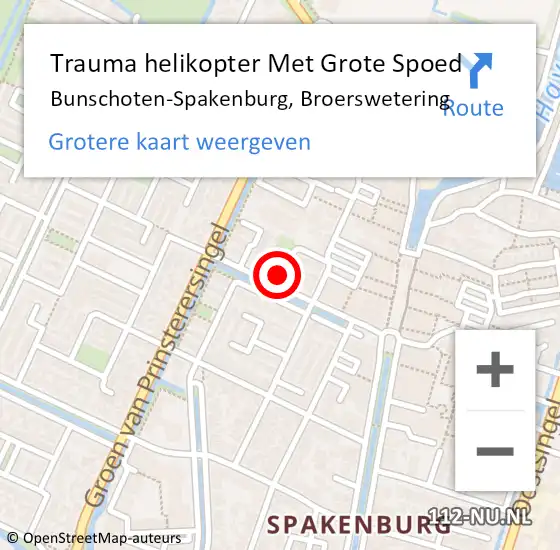 Locatie op kaart van de 112 melding: Trauma helikopter Met Grote Spoed Naar Bunschoten-Spakenburg, Broerswetering op 18 mei 2024 20:17