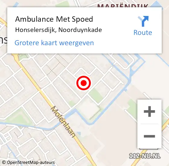 Locatie op kaart van de 112 melding: Ambulance Met Spoed Naar Honselersdijk, Noorduynkade op 18 mei 2024 20:20