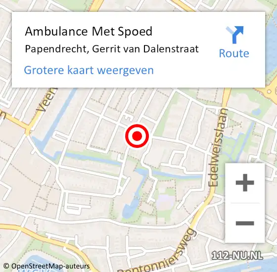 Locatie op kaart van de 112 melding: Ambulance Met Spoed Naar Papendrecht, Gerrit van Dalenstraat op 18 mei 2024 20:21