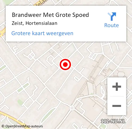 Locatie op kaart van de 112 melding: Brandweer Met Grote Spoed Naar Zeist, Hortensialaan op 18 mei 2024 20:24