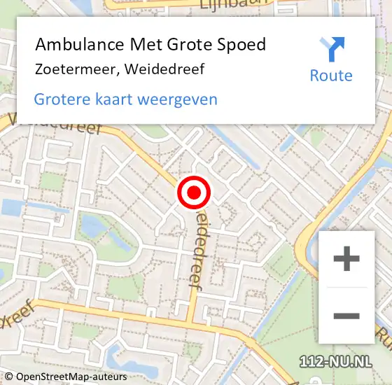 Locatie op kaart van de 112 melding: Ambulance Met Grote Spoed Naar Zoetermeer, Weidedreef op 18 mei 2024 20:27