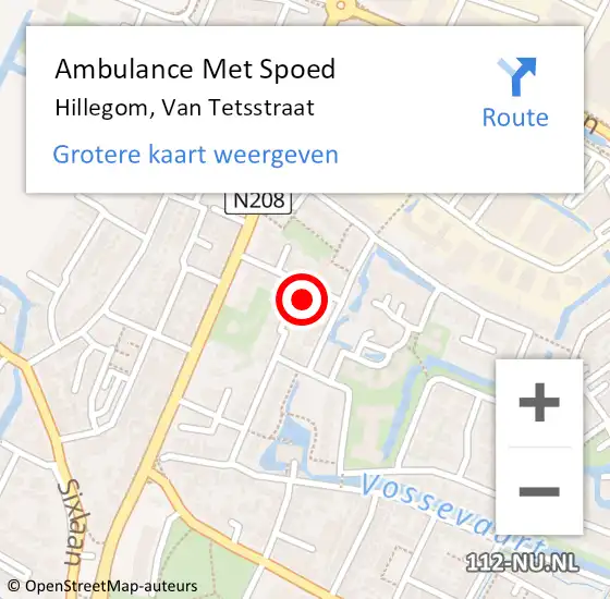 Locatie op kaart van de 112 melding: Ambulance Met Spoed Naar Hillegom, Van Tetsstraat op 18 mei 2024 20:27