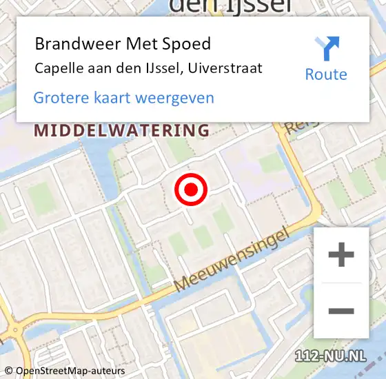 Locatie op kaart van de 112 melding: Brandweer Met Spoed Naar Capelle aan den IJssel, Uiverstraat op 18 mei 2024 20:27