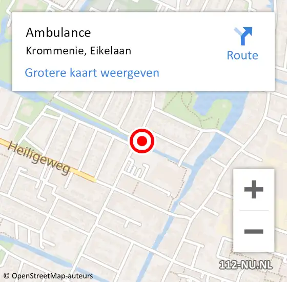 Locatie op kaart van de 112 melding: Ambulance Krommenie, Eikelaan op 18 mei 2024 20:29