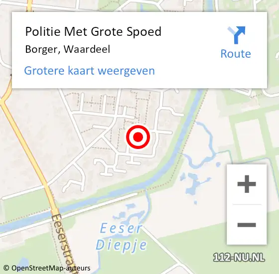 Locatie op kaart van de 112 melding: Politie Met Grote Spoed Naar Borger, Waardeel op 18 mei 2024 20:31