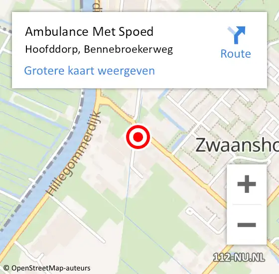 Locatie op kaart van de 112 melding: Ambulance Met Spoed Naar Hoofddorp, Bennebroekerweg op 18 mei 2024 20:34