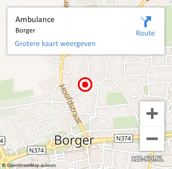 Locatie op kaart van de 112 melding: Ambulance Borger op 18 mei 2024 20:41