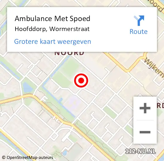 Locatie op kaart van de 112 melding: Ambulance Met Spoed Naar Hoofddorp, Wormerstraat op 18 mei 2024 20:47