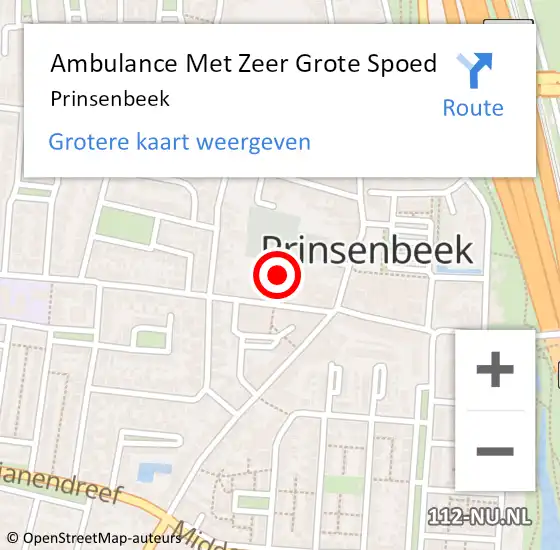 Locatie op kaart van de 112 melding: Ambulance Met Zeer Grote Spoed Naar Prinsenbeek op 18 mei 2024 20:54