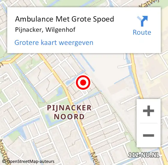 Locatie op kaart van de 112 melding: Ambulance Met Grote Spoed Naar Pijnacker, Wilgenhof op 18 mei 2024 20:55