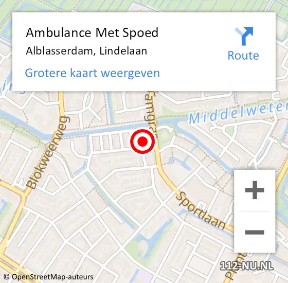 Locatie op kaart van de 112 melding: Ambulance Met Spoed Naar Alblasserdam, Lindelaan op 18 mei 2024 21:11