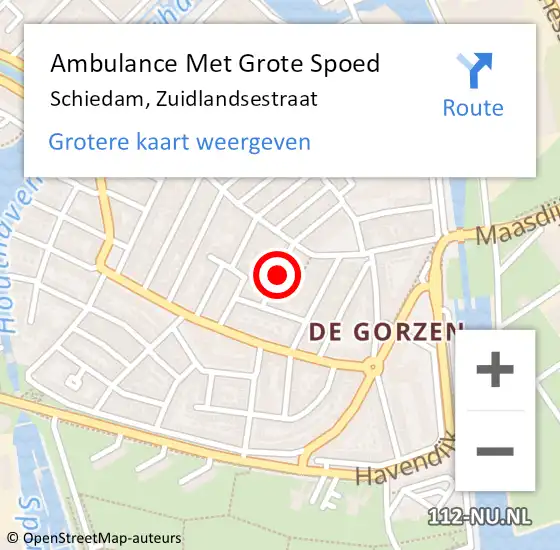 Locatie op kaart van de 112 melding: Ambulance Met Grote Spoed Naar Schiedam, Zuidlandsestraat op 18 mei 2024 21:22