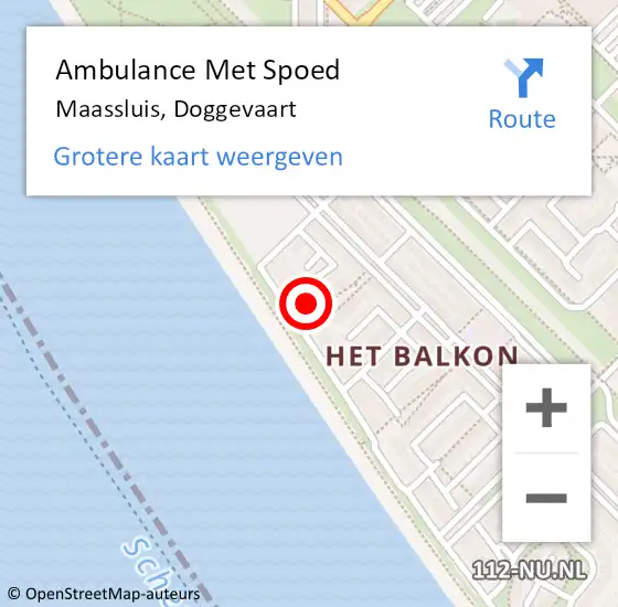 Locatie op kaart van de 112 melding: Ambulance Met Spoed Naar Maassluis, Doggevaart op 18 mei 2024 21:24