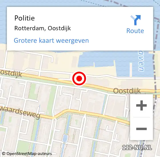 Locatie op kaart van de 112 melding: Politie Rotterdam, Oostdijk op 18 mei 2024 21:26