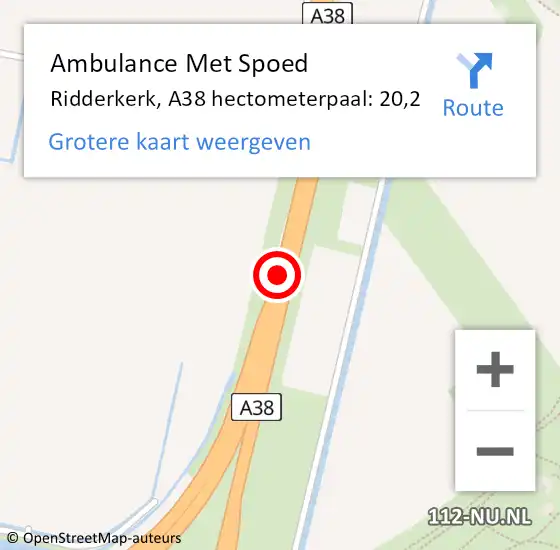 Locatie op kaart van de 112 melding: Ambulance Met Spoed Naar Ridderkerk, A38 hectometerpaal: 20,2 op 18 mei 2024 21:27