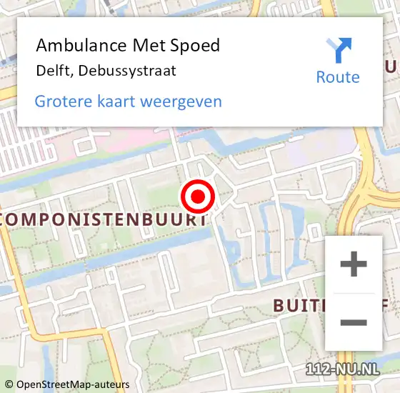 Locatie op kaart van de 112 melding: Ambulance Met Spoed Naar Delft, Debussystraat op 18 mei 2024 21:29