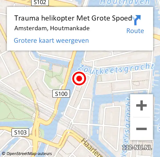 Locatie op kaart van de 112 melding: Trauma helikopter Met Grote Spoed Naar Amsterdam, Houtmankade op 18 mei 2024 21:33