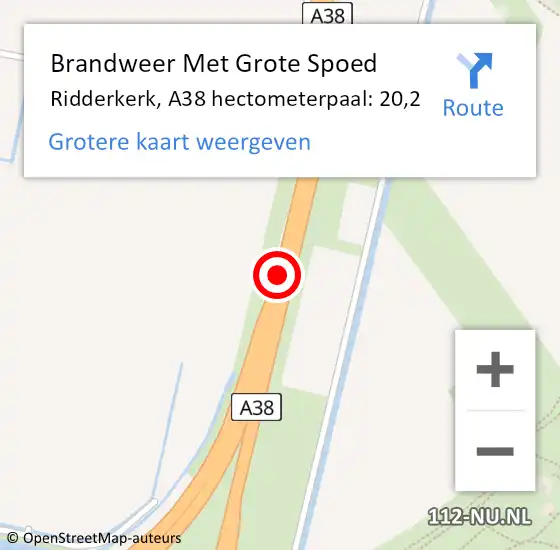 Locatie op kaart van de 112 melding: Brandweer Met Grote Spoed Naar Ridderkerk, A38 hectometerpaal: 20,2 op 18 mei 2024 21:34