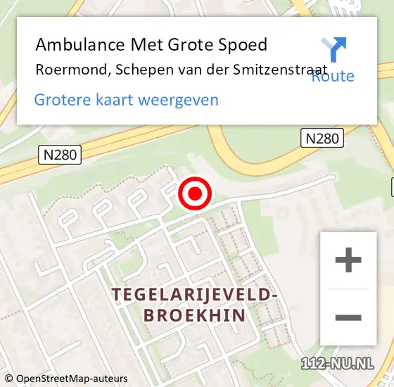 Locatie op kaart van de 112 melding: Ambulance Met Grote Spoed Naar Roermond, Schepen van der Smitzenstraat op 18 mei 2024 21:35