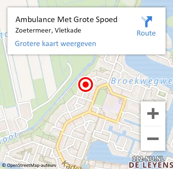 Locatie op kaart van de 112 melding: Ambulance Met Grote Spoed Naar Zoetermeer, Vletkade op 18 mei 2024 21:36