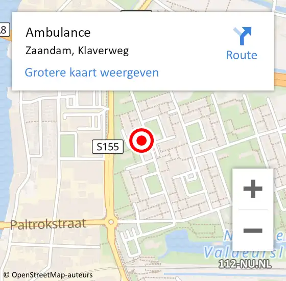 Locatie op kaart van de 112 melding: Ambulance Zaandam, Klaverweg op 18 mei 2024 21:50