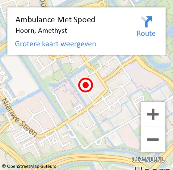 Locatie op kaart van de 112 melding: Ambulance Met Spoed Naar Hoorn, Amethyst op 18 mei 2024 21:56