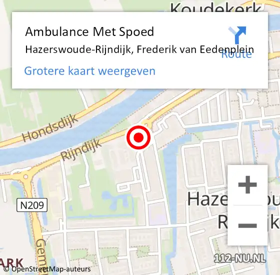 Locatie op kaart van de 112 melding: Ambulance Met Spoed Naar Hazerswoude-Rijndijk, Frederik van Eedenplein op 18 mei 2024 21:56