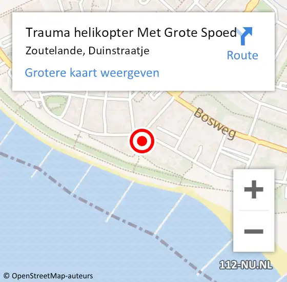 Locatie op kaart van de 112 melding: Trauma helikopter Met Grote Spoed Naar Zoutelande, Duinstraatje op 18 mei 2024 21:58