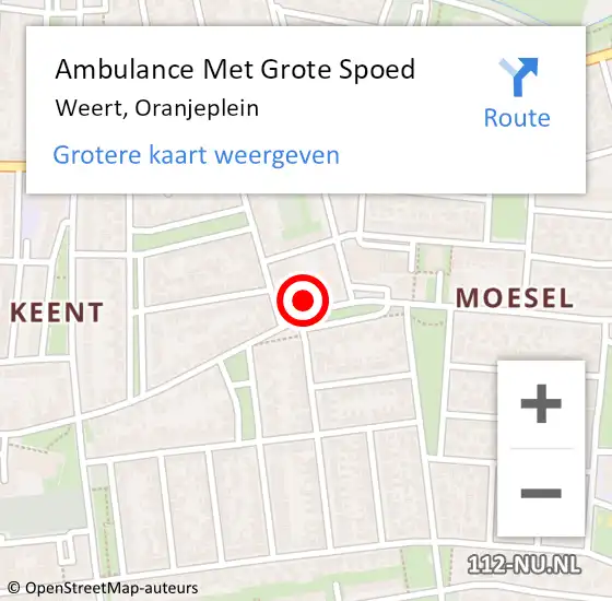 Locatie op kaart van de 112 melding: Ambulance Met Grote Spoed Naar Weert, Oranjeplein op 18 mei 2024 22:03