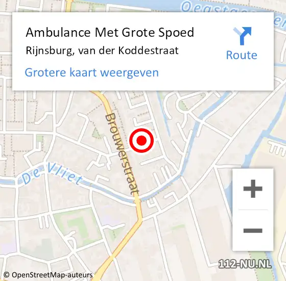 Locatie op kaart van de 112 melding: Ambulance Met Grote Spoed Naar Rijnsburg, van der Koddestraat op 18 mei 2024 22:08