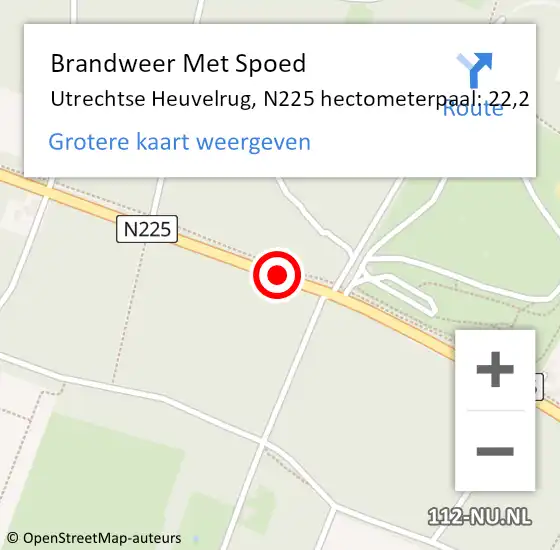 Locatie op kaart van de 112 melding: Brandweer Met Spoed Naar Utrechtse Heuvelrug, N225 hectometerpaal: 22,2 op 18 mei 2024 22:12