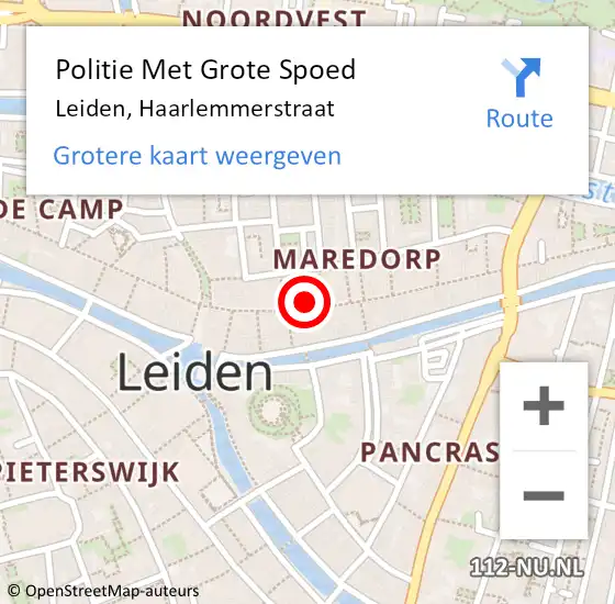 Locatie op kaart van de 112 melding: Politie Met Grote Spoed Naar Leiden, Haarlemmerstraat op 18 mei 2024 22:16