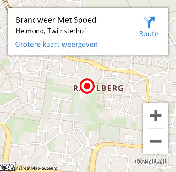 Locatie op kaart van de 112 melding: Brandweer Met Spoed Naar Helmond, Twijnsterhof op 18 mei 2024 22:17