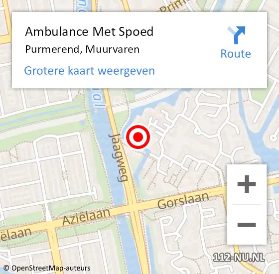 Locatie op kaart van de 112 melding: Ambulance Met Spoed Naar Purmerend, Muurvaren op 18 mei 2024 22:32