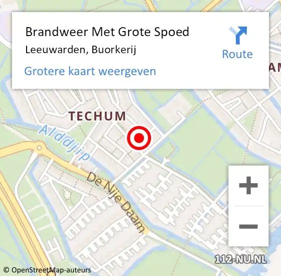 Locatie op kaart van de 112 melding: Brandweer Met Grote Spoed Naar Leeuwarden, Buorkerij op 18 mei 2024 22:40