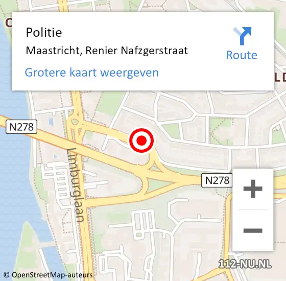 Locatie op kaart van de 112 melding: Politie Maastricht, Renier Nafzgerstraat op 18 mei 2024 22:41