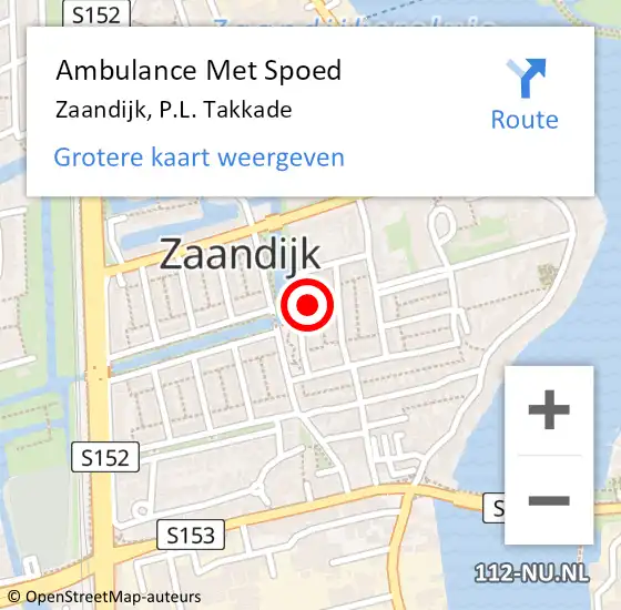 Locatie op kaart van de 112 melding: Ambulance Met Spoed Naar Zaandijk, P.L. Takkade op 18 mei 2024 22:41