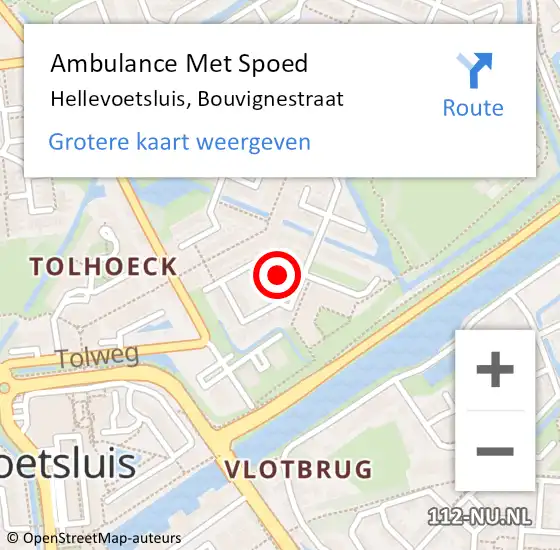 Locatie op kaart van de 112 melding: Ambulance Met Spoed Naar Hellevoetsluis, Bouvignestraat op 18 mei 2024 22:49