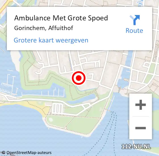 Locatie op kaart van de 112 melding: Ambulance Met Grote Spoed Naar Gorinchem, Affuithof op 18 mei 2024 22:54