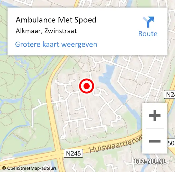 Locatie op kaart van de 112 melding: Ambulance Met Spoed Naar Alkmaar, Zwinstraat op 18 mei 2024 23:00