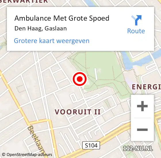 Locatie op kaart van de 112 melding: Ambulance Met Grote Spoed Naar Den Haag, Gaslaan op 18 mei 2024 23:09