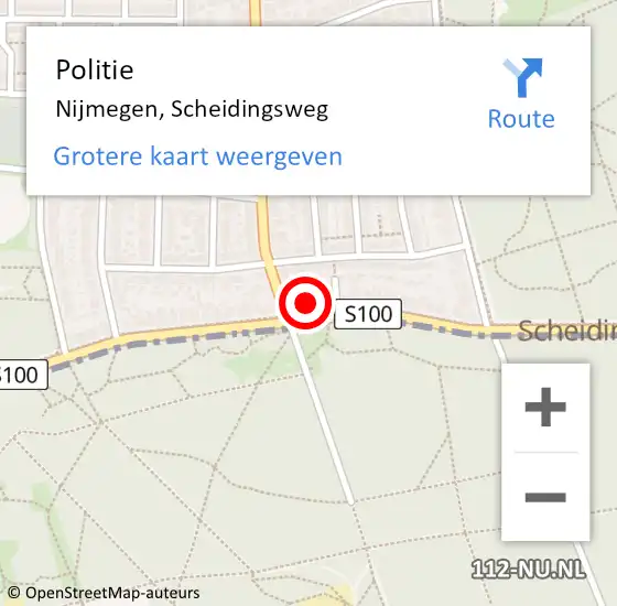 Locatie op kaart van de 112 melding: Politie Nijmegen, Scheidingsweg op 18 mei 2024 23:13