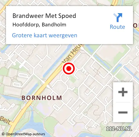 Locatie op kaart van de 112 melding: Brandweer Met Spoed Naar Hoofddorp, Bandholm op 18 mei 2024 23:16